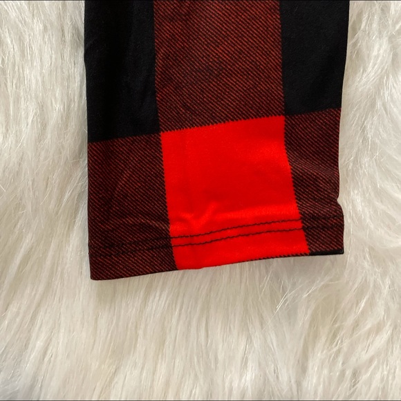 NEW FALL TRENDY RED BLACK PLAID FLANNEL THICK LEGGINGS - Picture 10 of 14